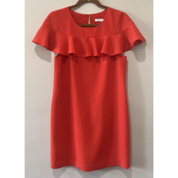 Trina Turk Mini Dress Women’s 6 Charleston Ruffle Orange Flutter Sleeve Colorful - Picture 1 of 10
